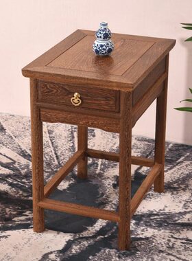 红木家具 鸡翅木小茶几 抽屉小方桌中式实木茶台原木沙发边几角几