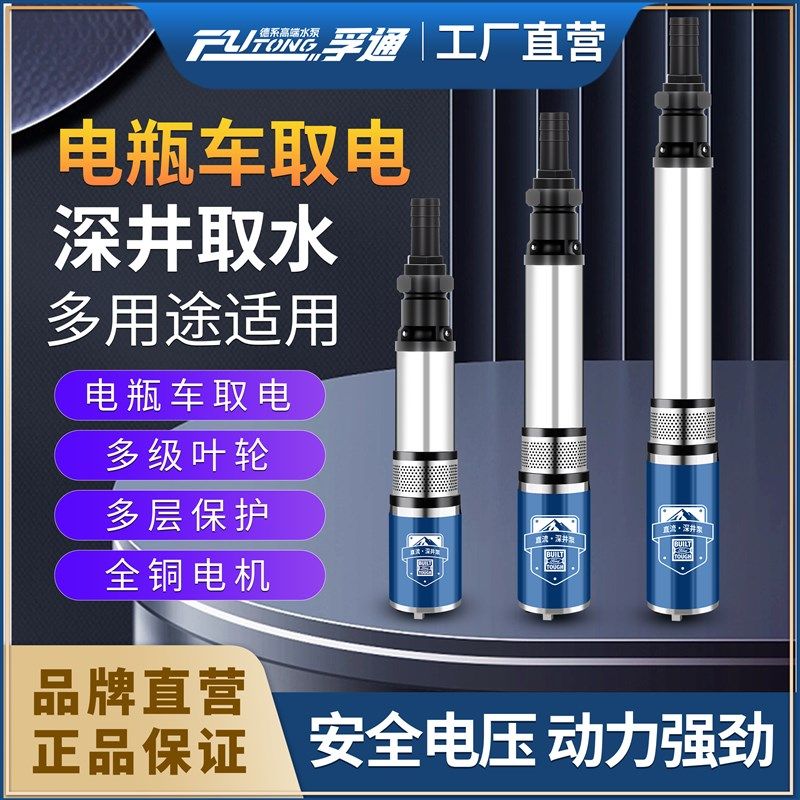 直流深井潜水泵家用井水电瓶电动车12v48v72v伏高扬程深水井水泵