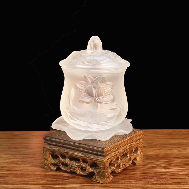 玻璃莲花圣水杯净水杯供水杯家用室内供佛杯佛前供杯观.音水杯佛
