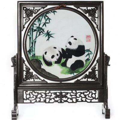 蜀绣手工刺绣檀木双面绣大号摆件四川特色装饰工艺送外宾出国礼品