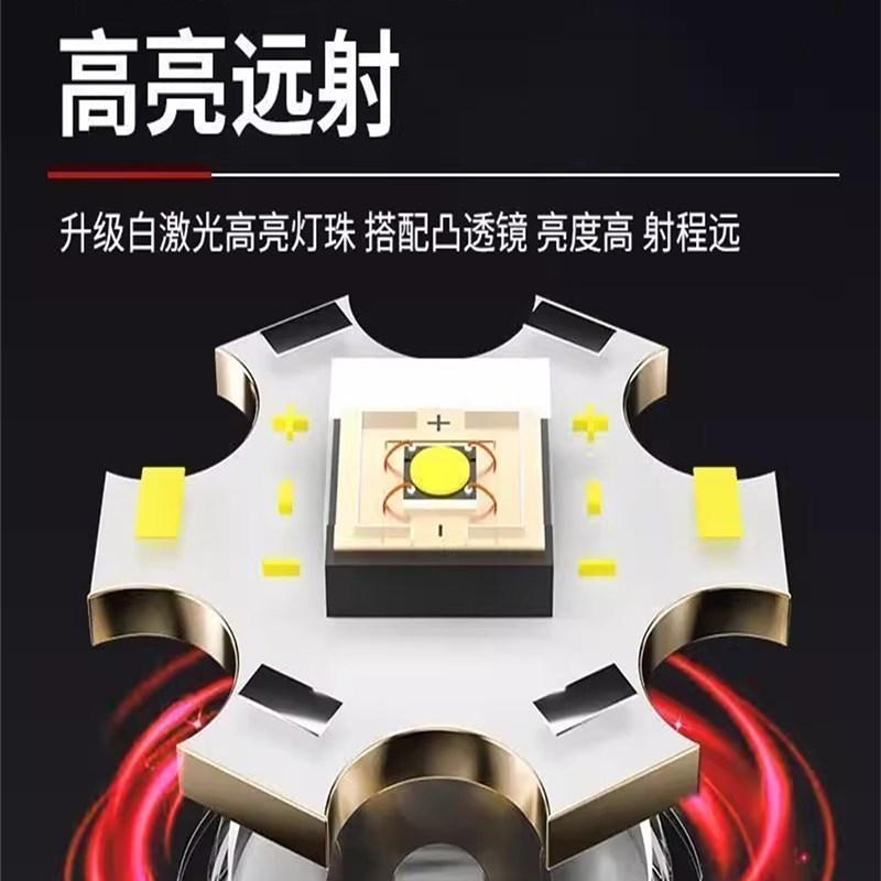 led特种兵户外强光手电筒便携充电超亮家用N变焦疝气灯聚光灯远射