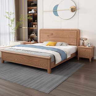 白蜡木全实木床现代简约1.2米单人床1.35m1.5气压高箱1.8双人婚床