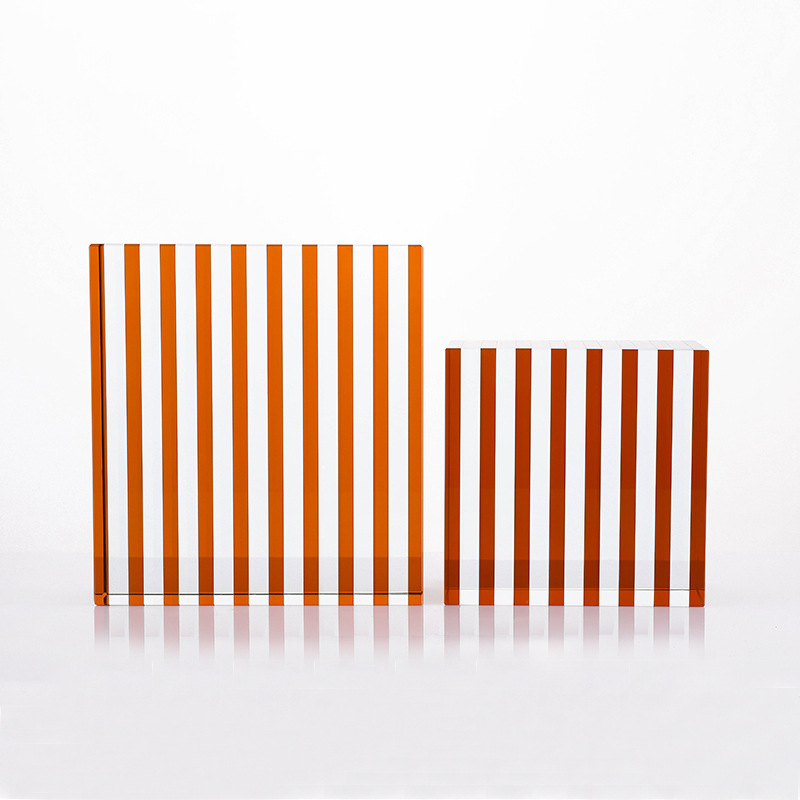 软装装饰品现代简约水晶摆件彩色条纹方块摆件书房摆件样板房摆件