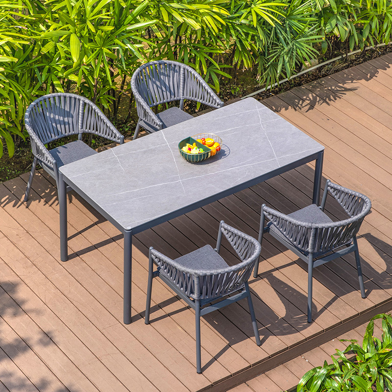 户外休闲桌椅组合庭院别墅露天藤编椅家用岩板餐桌家具套装北欧风