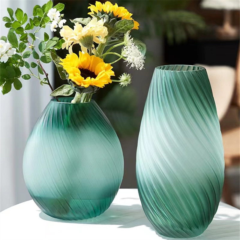 欧式田园创意磨砂澎湖湾绿色玻璃花瓶水养插花客厅卧室电视柜装饰