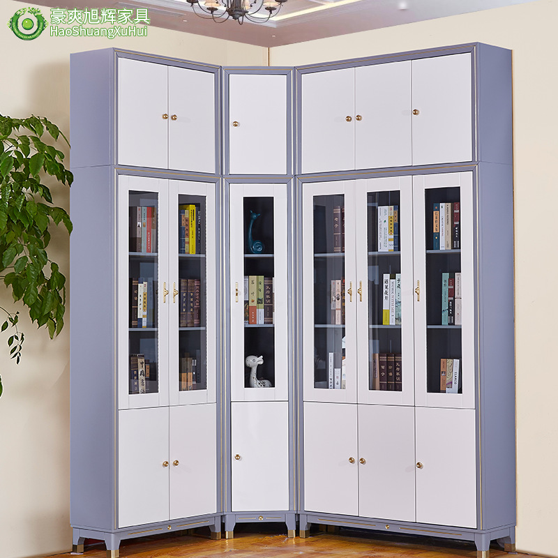 轻奢实木书柜自由组合简约现代储物柜收纳柜香樟木玻璃门书架