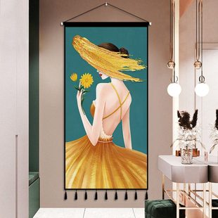 简约现代竖版玄关布艺挂画卧室背景墙装饰画北欧挂毯背景画布挂布