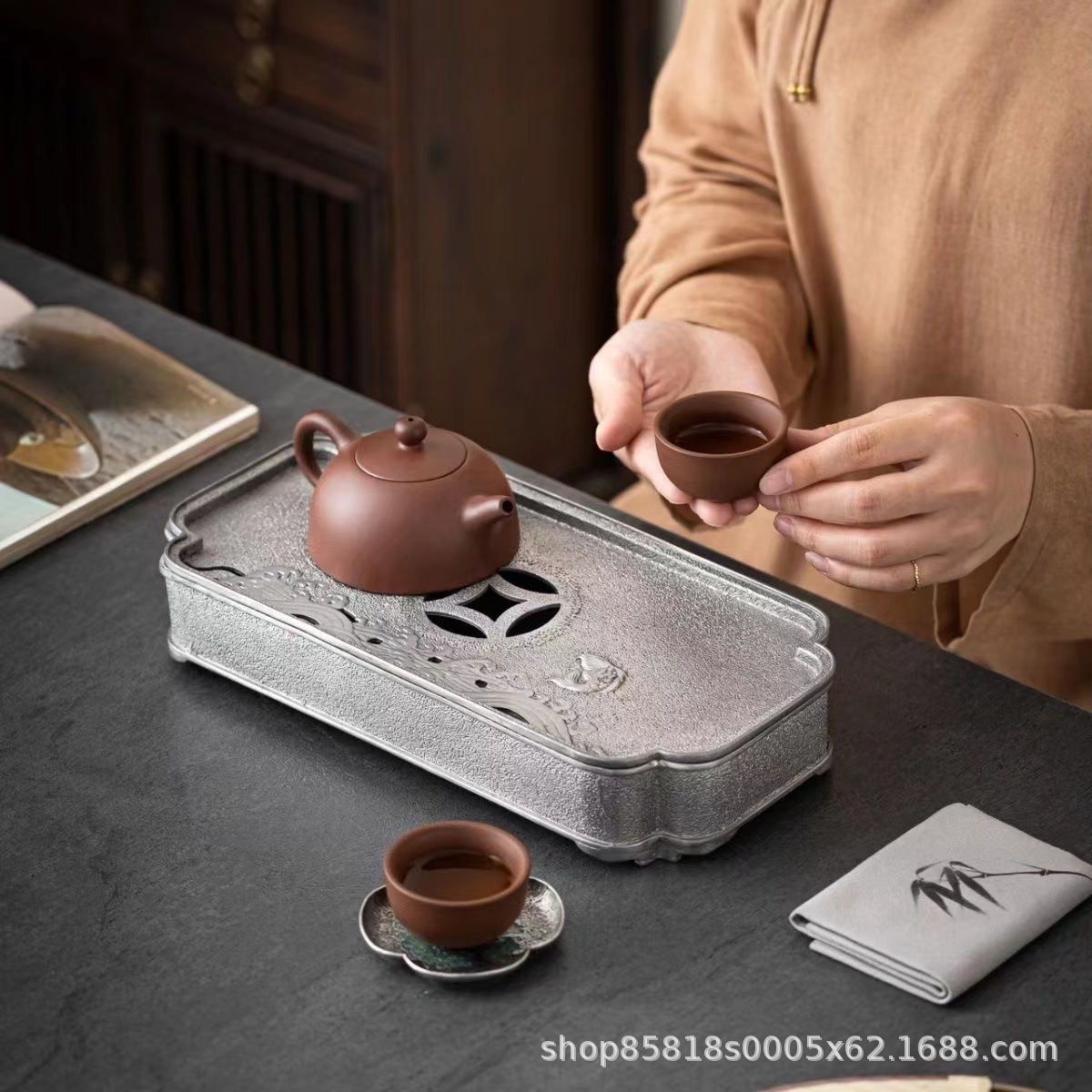 中式大号长方形古锡壶承家用储水干泡盘办公室干泡台茶台茶托茶海