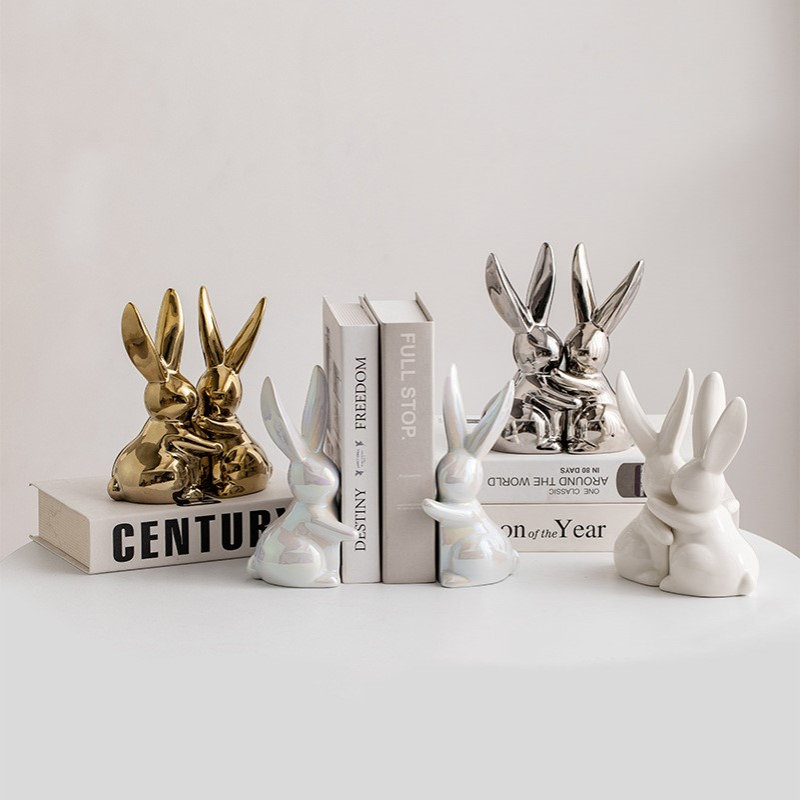 蜀门创意陶瓷中式简约兔子书档桌面书立装饰摆件酒柜客厅玄关书柜
