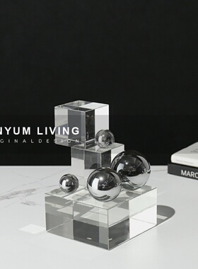 现代简约轻奢水晶球摆件镜面样板房酒F店软装装饰品电视柜桌面摆