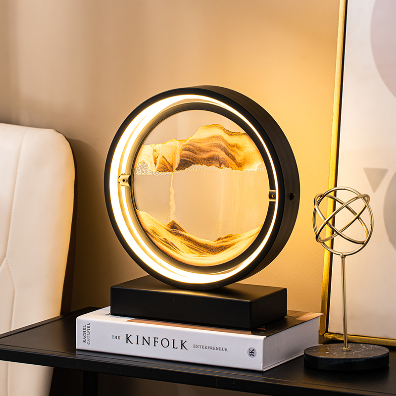 创意3da立体解压流沙画沙漏摆件客厅办公室桌面动态遥控台灯装饰