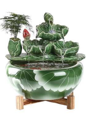 中式流水喷泉办h公室客厅陶瓷鱼缸乔迁新居礼品开业送礼生财摆件