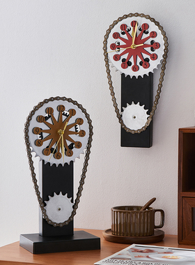 复古轻奢座钟摆件客厅r壁挂式旋转齿轮时钟家居装饰品乔迁礼物