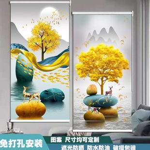 轻奢卷帘窗帘免打孔遮光防油防水卧室卫生间客厅厨房挂画手拉升降