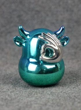 潮流艺术星际牛摆件湖水绿渐变电镀工艺品抽象艺术品