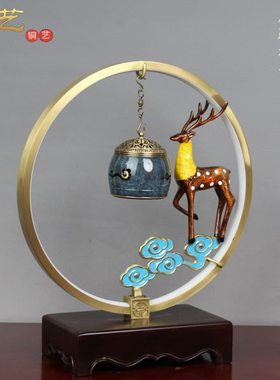 音乐铜香炉禅意摆件室内客厅创意灯光吊炉家居办公室桌面装饰品