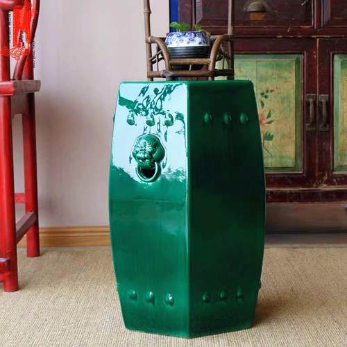 景德镇新中式陶瓷鼓凳坐凳 棱形方凉墩 客厅书房沙发边几古典摆件