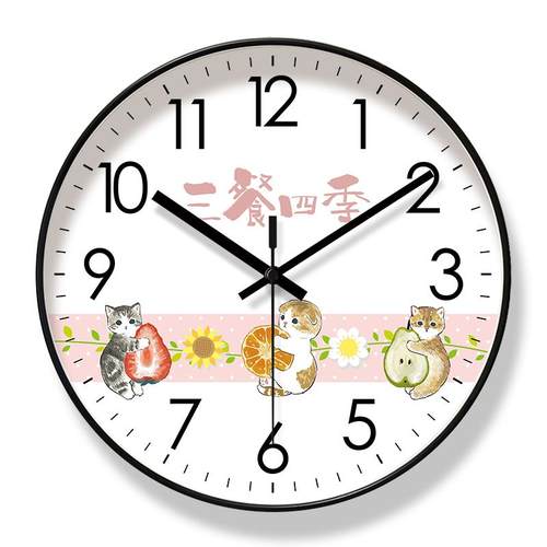 易普拉6193卡通小猫挂钟客厅钟表简约萌宠时钟挂表静音扫秒石英钟
