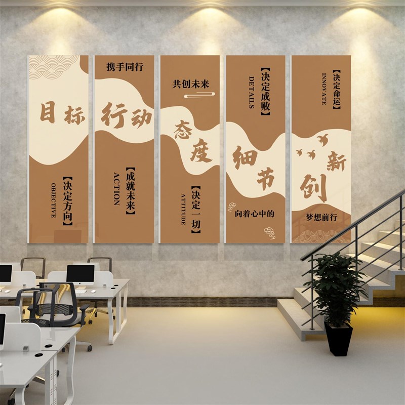 办公室墙面装饰挂k画高级公司背景氛围布置企业文化团队励志标语
