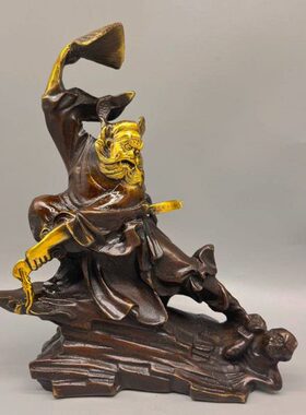 仿古古玩收藏纯铜鎏金天师钟馗神像铜器工艺品家居办公室装饰摆件