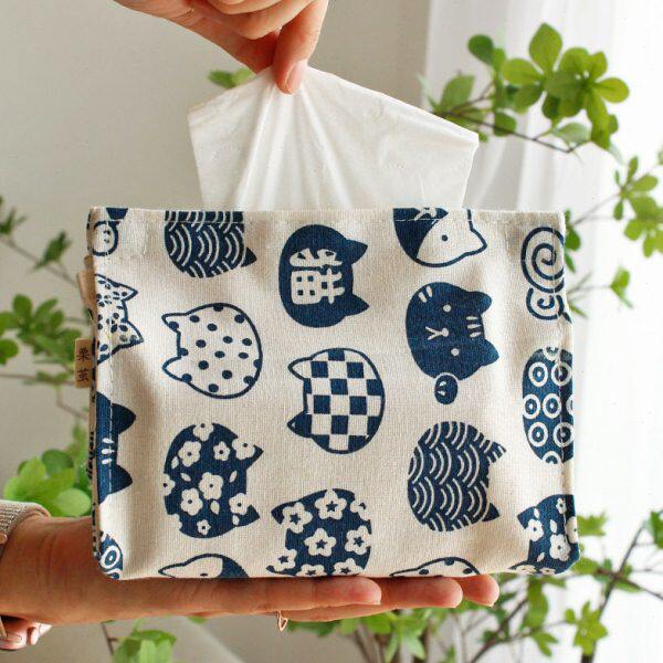 日式和风纸巾盒方形抽纸袋家用客厅餐桌收纳袋民宿纸巾袋棉麻布艺