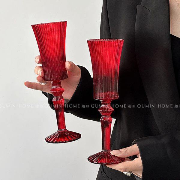 Qumin  一骑红尘妃子笑 家用高级甜酒高脚杯红色香槟杯氛围感