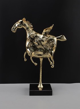 现代简约创意黄铜大n理石梦马摆件客厅书柜书房办公室桌面家居饰