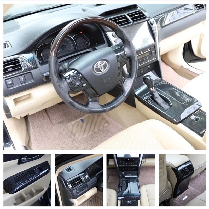 12-17款凯美瑞碳纤维r内饰贴 改装桃木中控排挡方向盘电动窗拉手