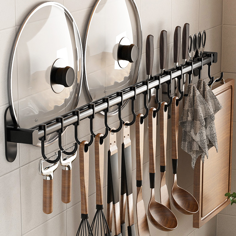 厨房锅铲勺子e置物架壁挂免打孔铲子挂架挂杆挂钩架不锈钢收纳刀