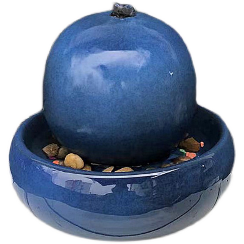 欧式陶瓷b喷泉流水加湿器蓝色摆件家居客厅桌面创意水景工艺品摆