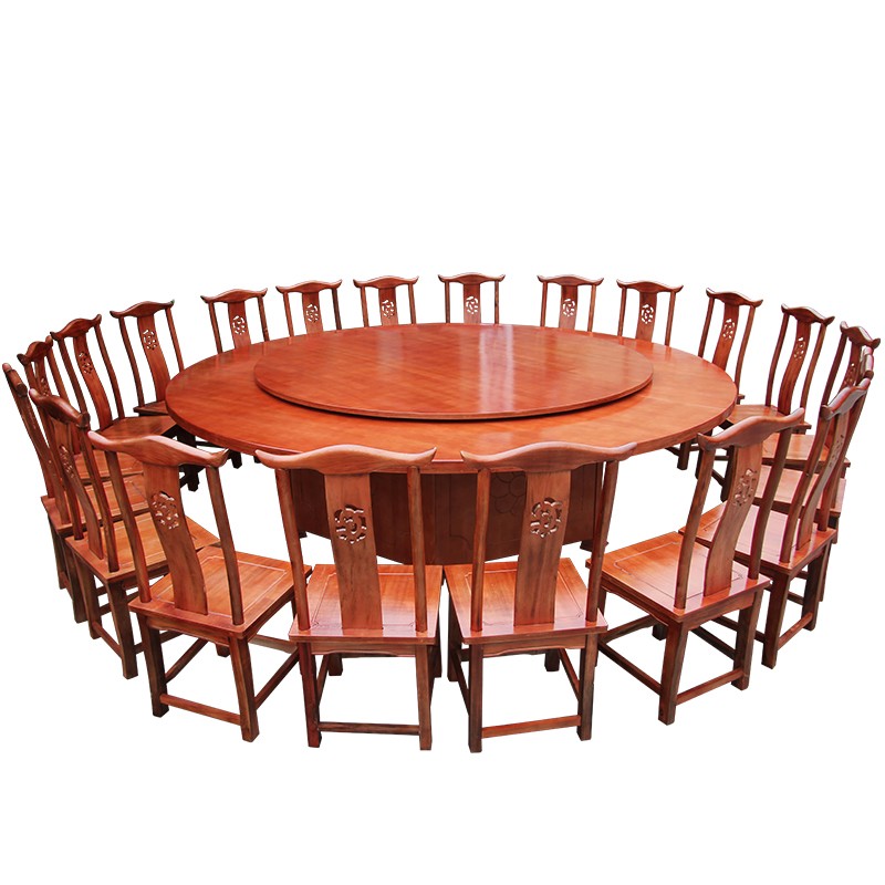 酒店餐厅饭店桌椅组合实木大v圆桌餐桌饭桌电动新中式家用10人12