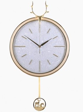 轻奢北欧鹿头挂钟家用客厅创意石英挂表时钟现代简约时尚挂墙钟表