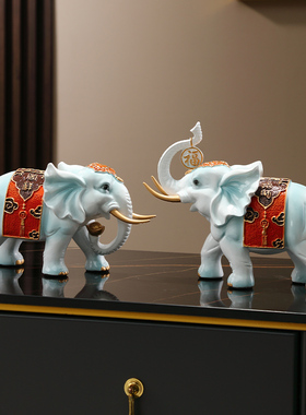 现代吉祥如意招财大象桌面摆件一对客厅电视柜装饰品乔迁新居礼品