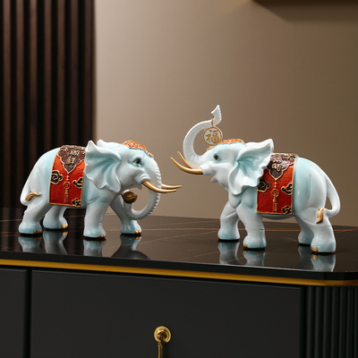 现代吉祥如意招财大象桌面摆件一对客厅电视柜装饰品乔迁新居礼品