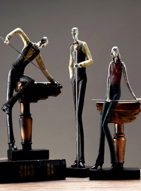 欧式复古打台球人物摆件家居书房玄关酒柜咖啡厅台球会所装饰摆设