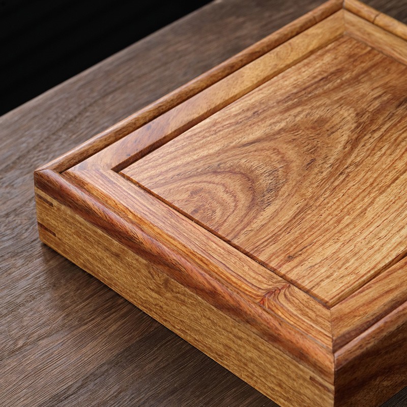 复古整块原木分茶盘鸡翅木圆形普洱开茶盘实木功夫茶道配件赏茶盘