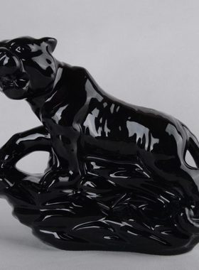 陶瓷黑色老虎摆件 瓷制工艺品 玄关客厅家居装饰品