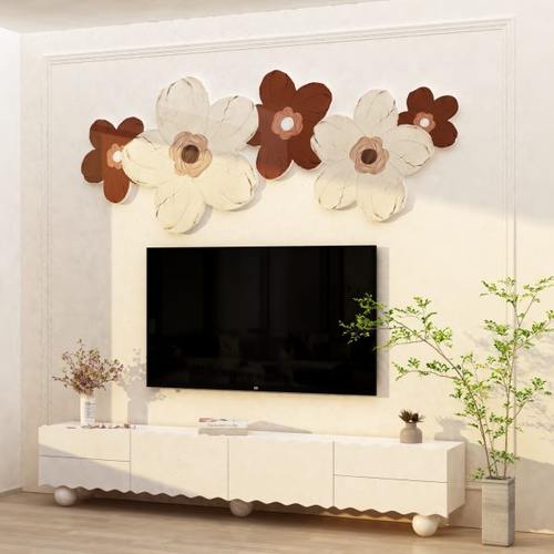 花影电视机背景墙面装饰物品挂件壁画2023新款贴纸自粘高级感立体