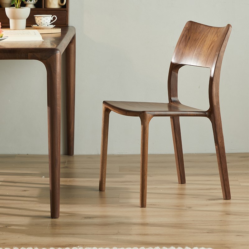 北美黑胡桃木餐椅现代简约日式家用靠背椅书桌椅北U欧实木休闲椅