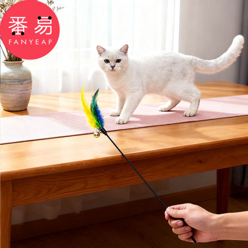 逗猫棒D1pn008-猫咪逗猫棒长杆彩色羽毛带铃铛小猫咪互动用品