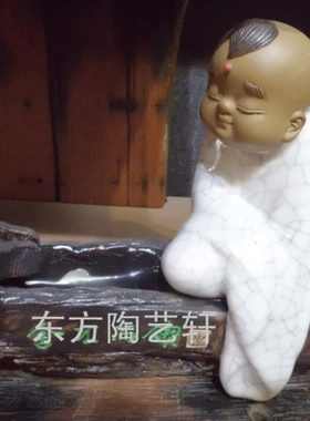 陶瓷工艺品摆件 石湾公仔香炉 小和尚 锲而不舍 家居饰品摆设