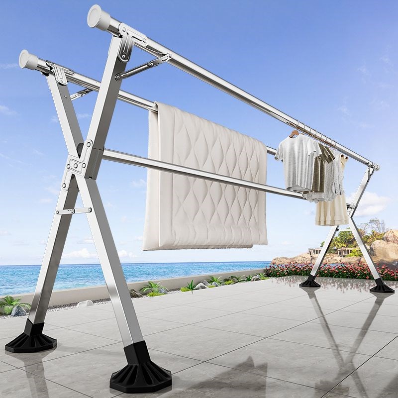 全不锈钢可折叠晾衣架落地式xA形伸缩棉被架室内外阳台晾衣架