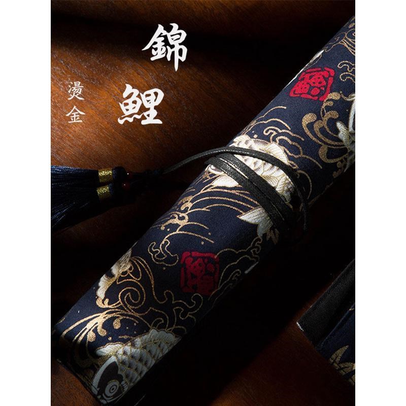 竹羽堂 中国风 烫金织锦r流苏笔帘 笔袋 水彩画笔笔帘 毛笔笔帘