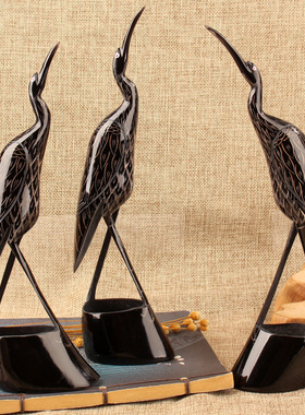 牛角家居客厅电视柜装饰品w办公桌面摆件创意动物仙鹤手工艺礼物