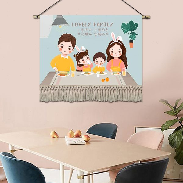 简约卡通人物挂毯布艺幸福一家挂画卧室客厅装饰画儿童房书房壁画图片