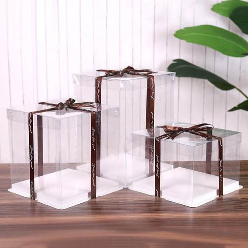 生日蛋糕盒4/6/8/12/14/16三合一全透明烘焙包装盒加高透明蛋糕盒