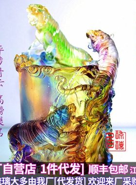 老虎摆件古法琉璃笔筒虎工艺品客厅书桌高档礼物送领导老师创意礼
