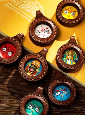 唐卡彩绘手工皮壳擦擦嘎乌盒五路财神眼扎基拉姆绿度母大黑天迷你