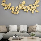 轻奢金属银杏叶铁艺壁饰新中式 客厅沙发背景墙面装 饰挂件卧室壁挂