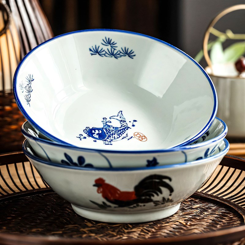 广东鸡公碗6英寸斗碗老式怀旧公鸡碗陶瓷饭碗面碗家W用菜碗深盘子